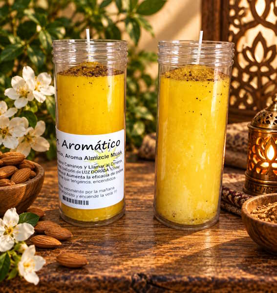 Velón Amarillo aroma almizcle Abre Caminos